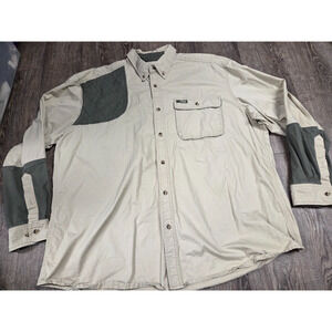 Gander Mountain Men's Beige Green Shooting Shirt Long Sleeve Button Hunting 2XL